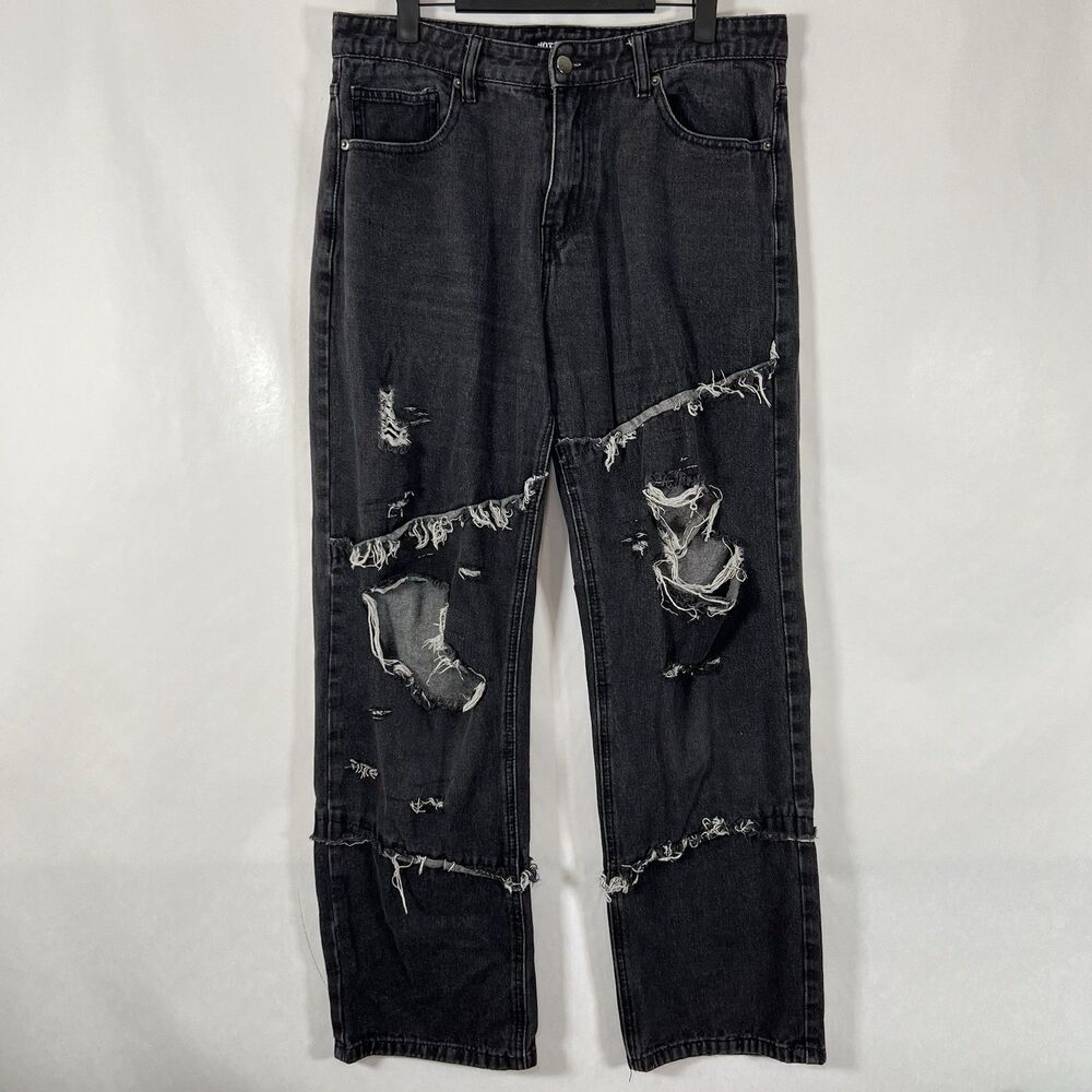 Hot Topic Jeans Mens Size 32x32 Black Straight Leg Distressed Thrashed Grunge